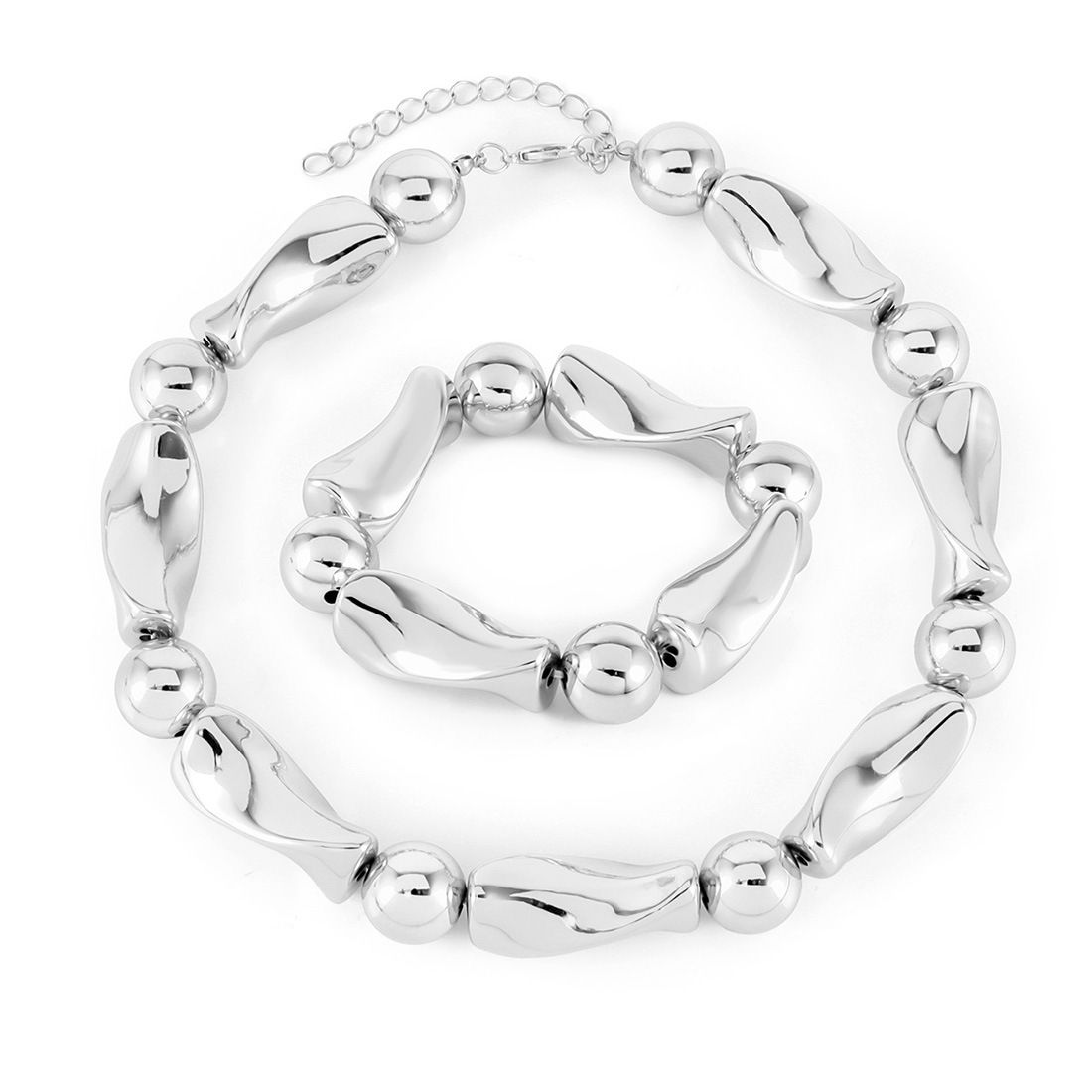 Jewelry Exaggerated Geometric Smooth Clavicle Chain Splicing Beaded Bracelet Set_ipsvogv.com