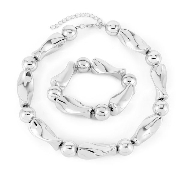 Jewelry Exaggerated Geometric Smooth Clavicle Chain Splicing Beaded Bracelet Set_ipsvogv.com