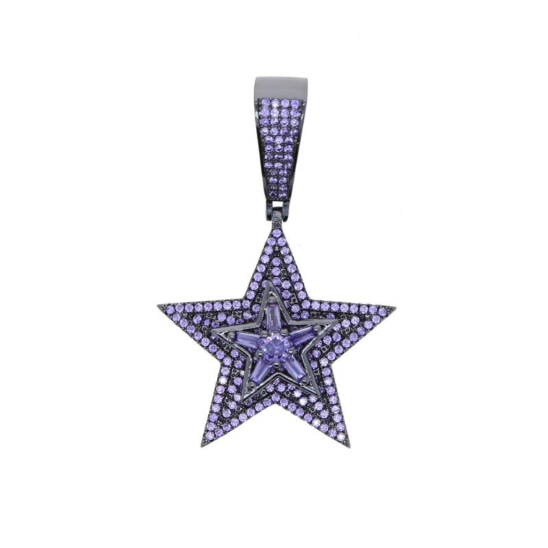 Trendy Hip Hop Star Pendant Necklace For Men And Women - Stainless Steel Cubic Zirconia Jewelry With Adjustable Chain In White, Pink, Purple_ipsvogv.com