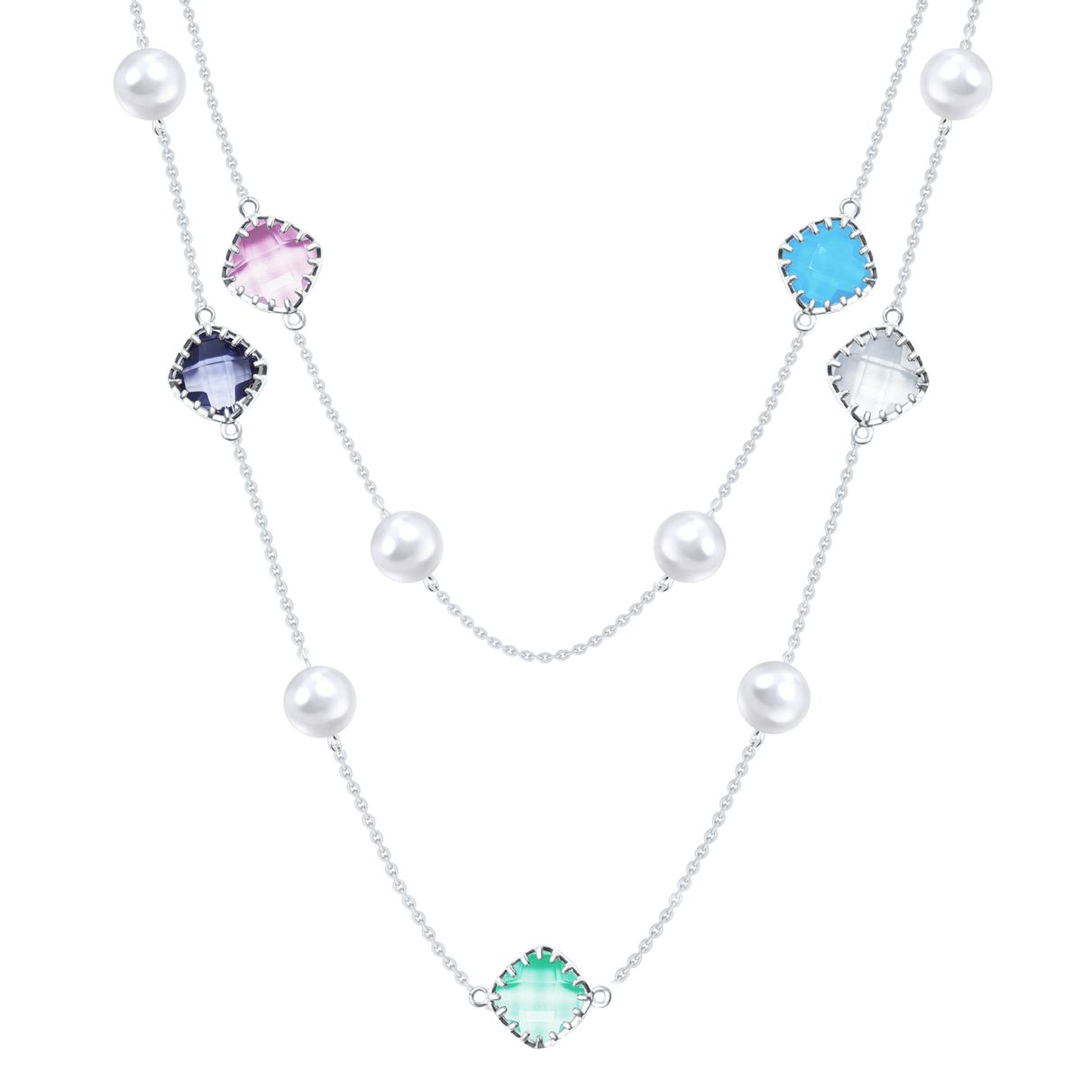 Women's Jewelry Geometric Diamond Shaped Colored Diamonds And Pearls Long Necklace Sweater Chain Exquisite Baroque Irregular Pearls_ipsvogv.com