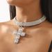 N11564 Fashionable and Exaggerated Diamond Cross with High Grade Hip Hop Personality Choker Necklace for Women_ipsvogv.com