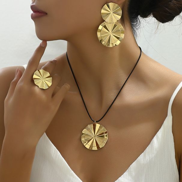 Personalized Hip Hop Ladies Earring Necklace Set Fashionable Double Layer Design Earrings Simple And Versatile Ladies Ring_ipsvogv.com