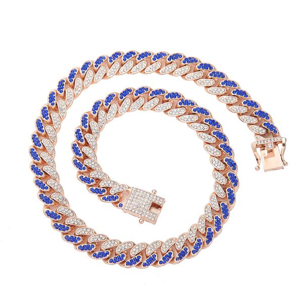 Hip Hop Niche Trendy Temperament Blue Cuban Bracelet With Diamond Inlay Men And Hiphop Gold-plated Necklace For Women_ipsvogv.com