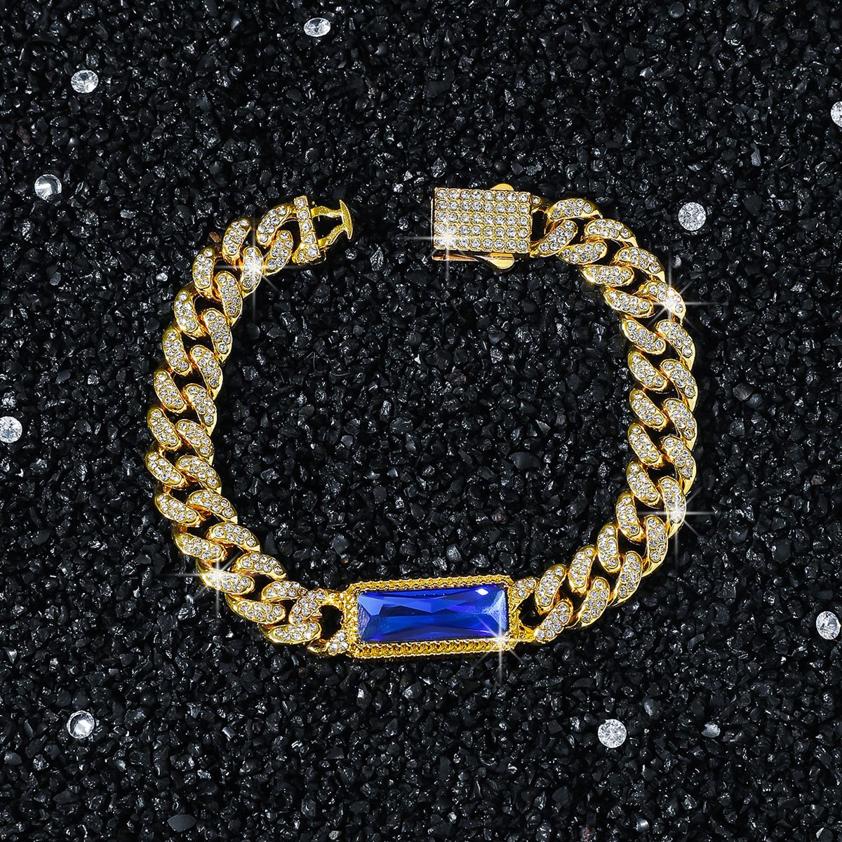 New men's 10mm full diamond rectangular glass splicing hip-hop style heavy-duty chain necklace_ipsvogv.com