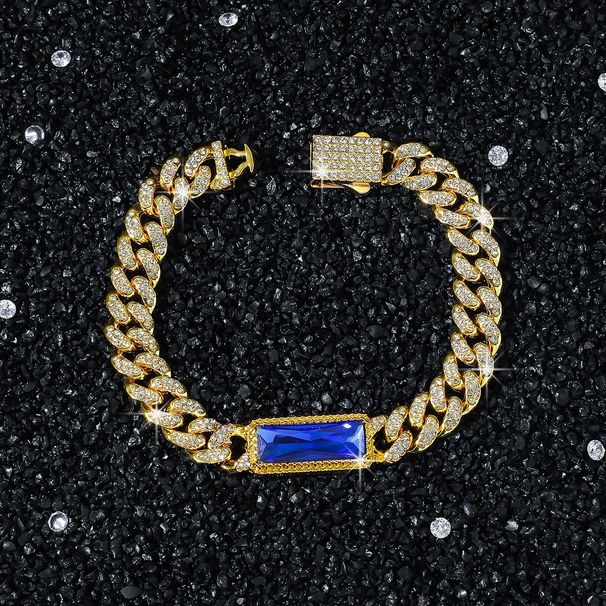 New men's 10mm full diamond rectangular glass splicing hip-hop style heavy-duty chain necklace_ipsvogv.com