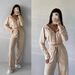 Women's Clothing Suit Solid Color Long Sleeve Zipper Hoodie Lace up Pants Two piece Set_ipsvogv.com