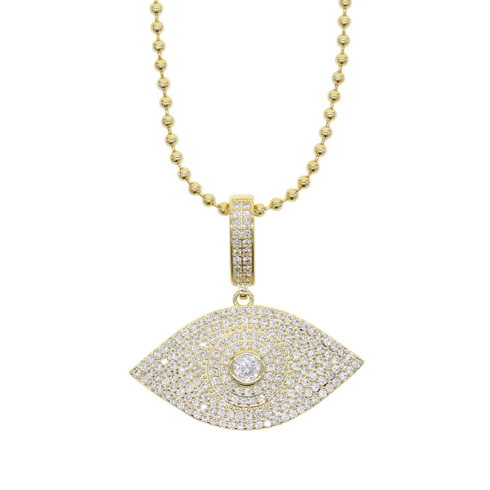 Women's Jewelry Eye-Shaped Zircon Pendant Necklace With Full Diamond Accents, Hip Hop Style Fashion Statement Full Diamond Trendy Jewelry_ipsvogv.com