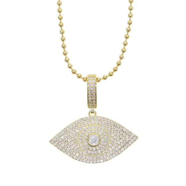 Women's Jewelry Eye-Shaped Zircon Pendant Necklace With Full Diamond Accents, Hip Hop Style Fashion Statement Full Diamond Trendy Jewelry_ipsvogv.com