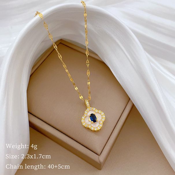 】 Shell 【 Lucky Grass Light Luxury Charm Gorgeous Full Diamond Necklace Women's Versatile Clavicle Titanium Steel Chain 【 】_ipsvogv.com
