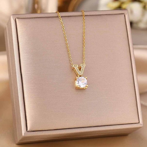 Letter V Titanium Steel Non Fading Necklace For Women, Versatile, High-end, Light Luxury, Niche Necklace, New Trendy And_ipsvogv.com