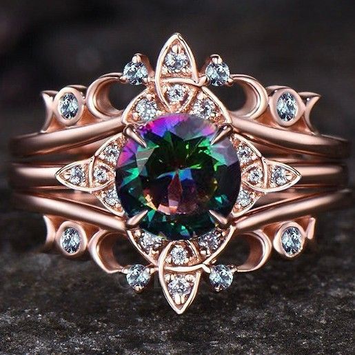 Sanjieins New Colorful Crystal Rose Gold Three Piece Set Ring For Women_ipsvogv.com