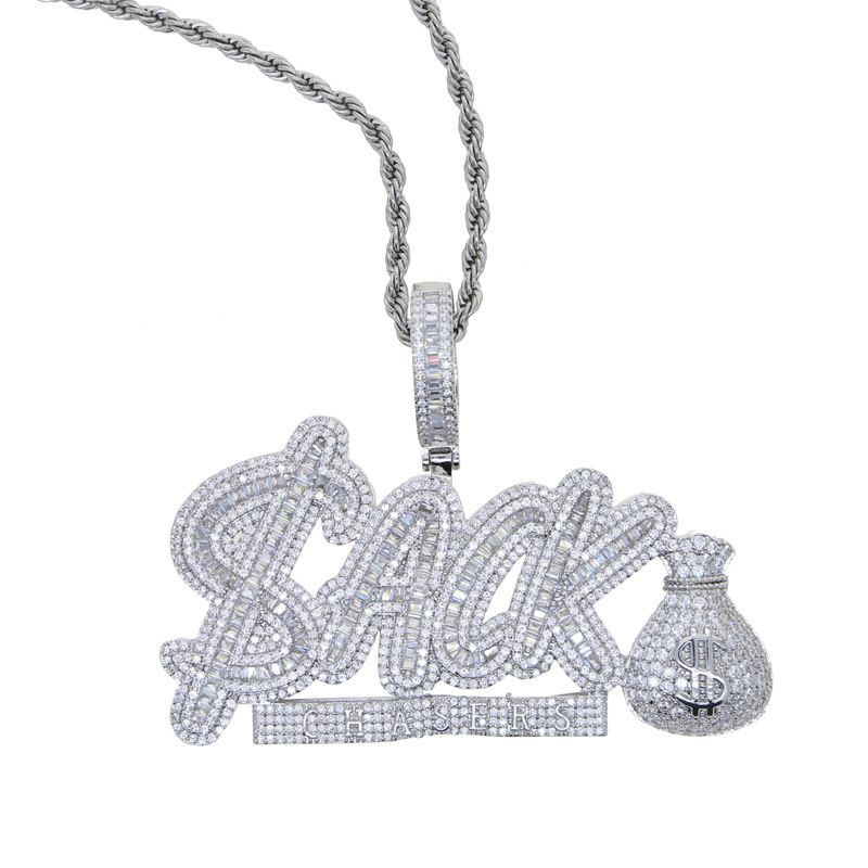 Men's Hip Hop Necklace With Zirconia Accents And Money Bag Pendant - Stylish Silver & Gold Options (61cm Chain) Men's Hip Hop Necklace_ipsvogv.com