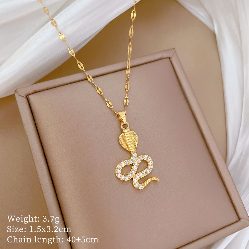 】 Winding 【 Cobra Light Luxury Charm Gorgeous Full Diamond Necklace Women's Versatile Clavicle Titanium Steel Chain 【 】_ipsvogv.com