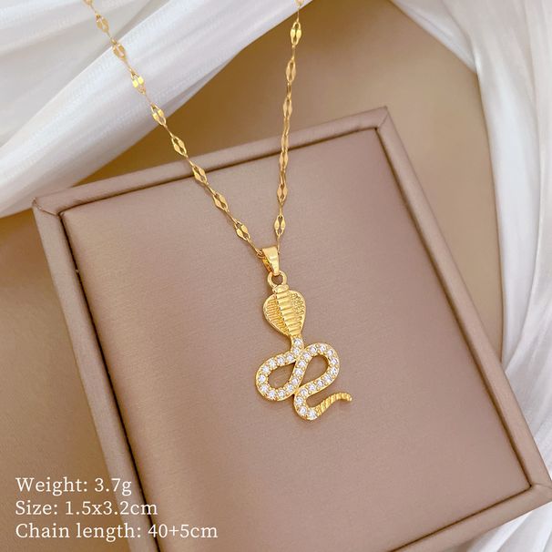 】 Winding 【 Cobra Light Luxury Charm Gorgeous Full Diamond Necklace Women's Versatile Clavicle Titanium Steel Chain 【 】_ipsvogv.com