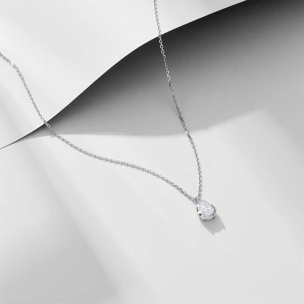 Women's Jewelry S925 Sterling Silver Water Drop Zircon Necklace Light Luxury Ins Niche Design High End Simple Pendant Clavicle Chain_ipsvogv.com