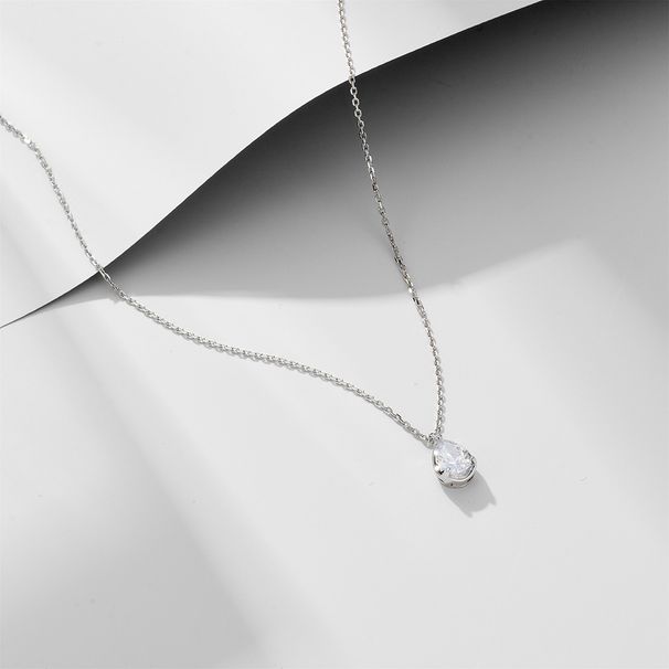 Women's Jewelry S925 Sterling Silver Water Drop Zircon Necklace Light Luxury Ins Niche Design High End Simple Pendant Clavicle Chain_ipsvogv.com