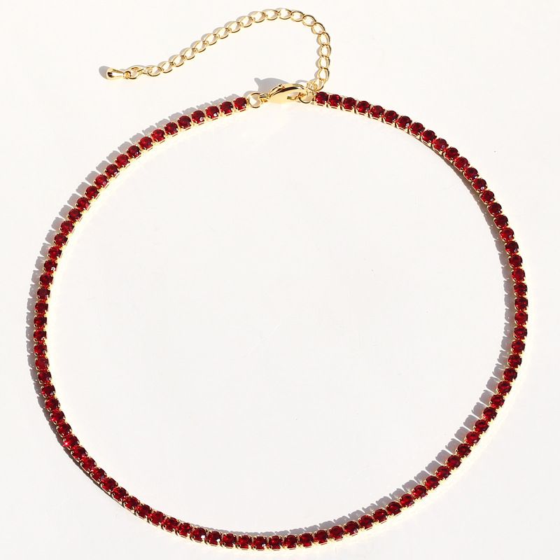 Hip Hop Colorful Row Necklace Tennis Zircon Chain Women Rainbow Full Diamond Choker Trendy Jewelry_ipsvogv.com