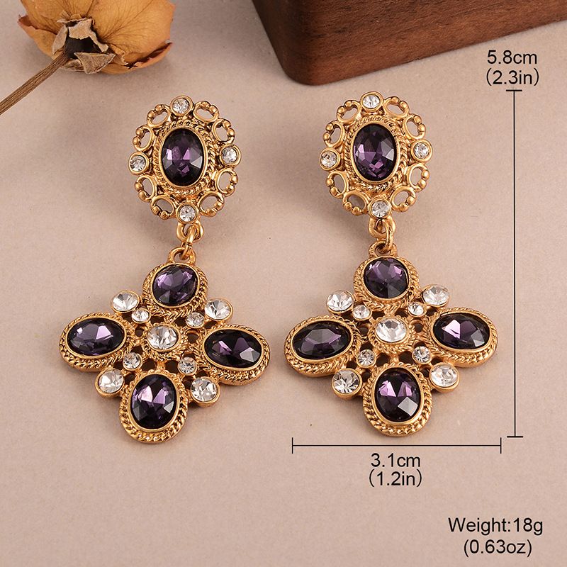 Vintage Earrings With Diamonds, Glass Tassel Earrings, Elegant French Court Style, High End_ipsvogv.com