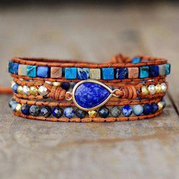 Popular Elements Hot Selling Blue Gold Emperor Stone Multi-layer Winding Woven Cowhide Rope Bracelet_ipsvogv.com