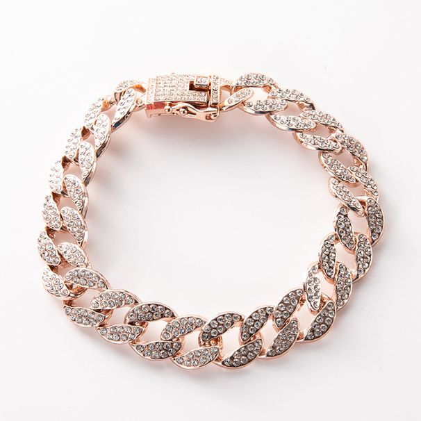 Unisex Oversized Oval Cuban Chain Accessories Alloy Full Diamond Personality Wave European And American Trend Men And Women Jewelry Hip Hop Necklace_ipsvogv.com