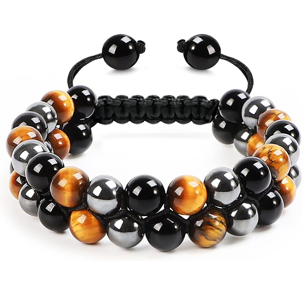 Natural Tiger Eye Agate For Men, Adjustable Woven Black Magnetic Yoga Beaded Bracelet_ipsvogv.com