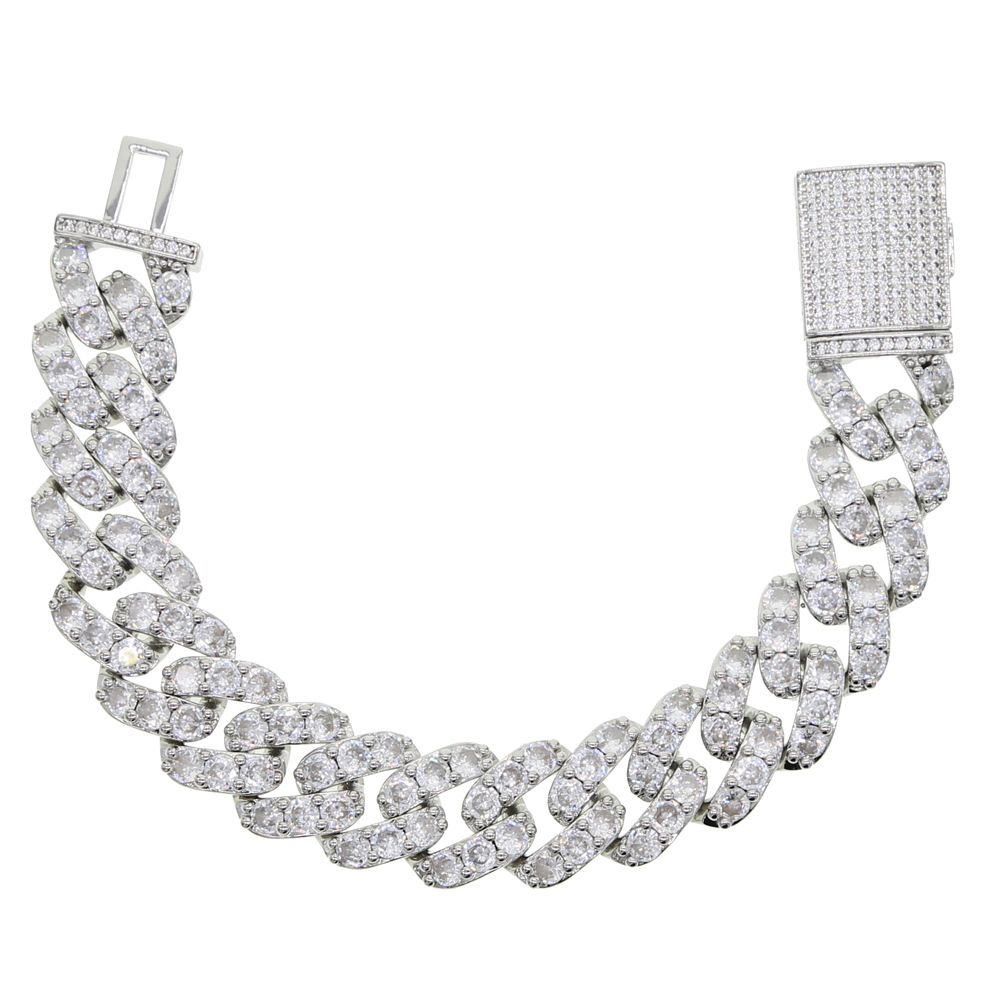 Men's Jewelry 15mm Single Row Zircon Cuban Chain Men's Fashion Hip Hop Accessories Hip Hop Bracelet_ipsvogv.com