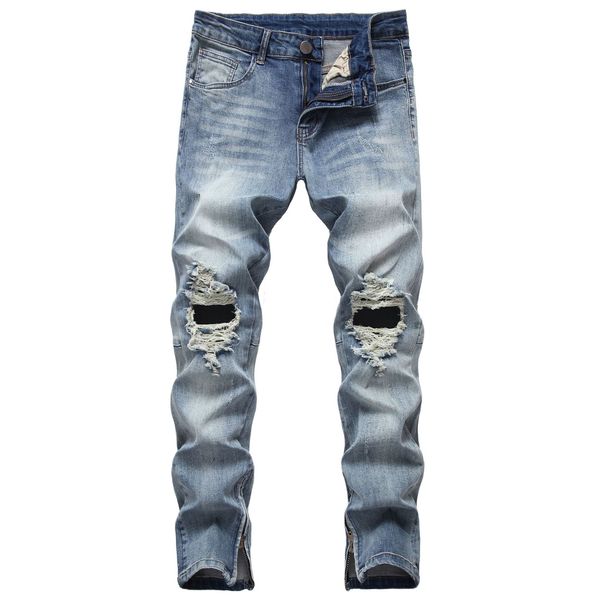 Men's Clothing Men's Zipper Ripped Jeans Trousers Zipper Men's Denim Stretch Trousers_ipsvogv.com