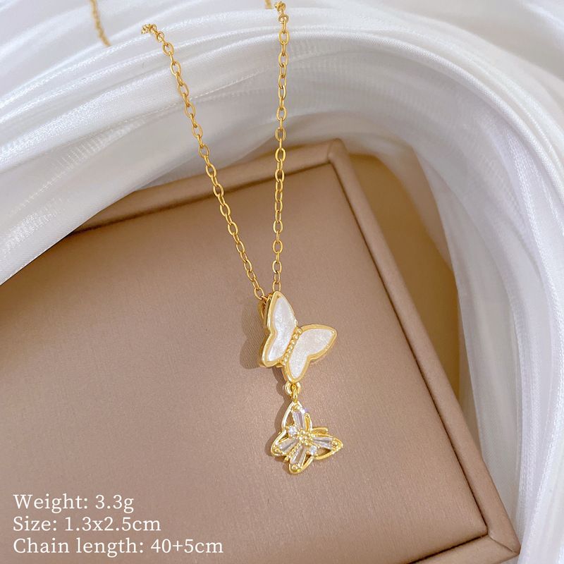 】 Hollow 【 Shell Butterfly Light Luxury Charm Gorgeous Full Diamond Necklace Women's Versatile Clavicle Chain Titanium 【 】_ipsvogv.com