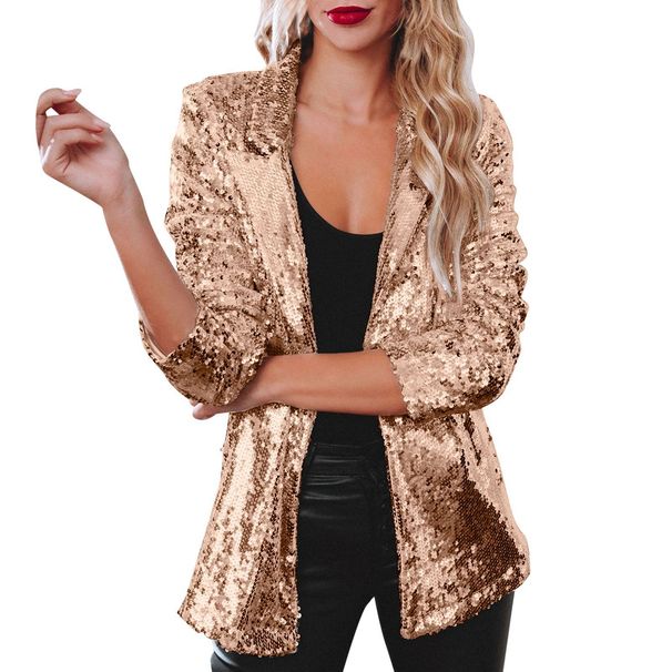 Women's Clothing new commuter style cardigan lapel long sleeved sequined casual suit_ipsvogv.com