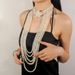 New Fashion Set with Diamond Pearl Flower Necklace Long Sweater Chain Jewelry 8390_ipsvogv.com
