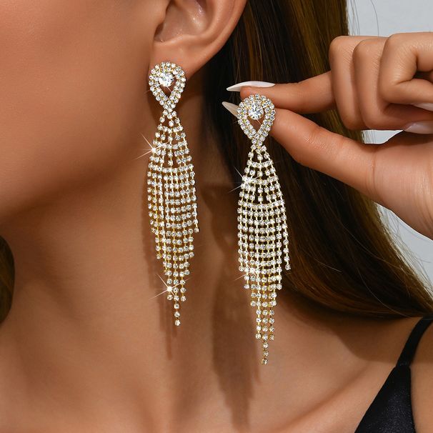 Women’s Jewelry Set Fashion Temperament Retro Jewelry Fashionable Bride Versatile Earrings Inlaid Diamond Tassel Earrings_ipsvogv.com