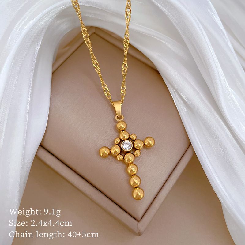 【 Full Body Titanium Steel 】 Round Bead Cross, Personalized And Minimalist. True Gold Necklace Inside The Furnace._ipsvogv.com