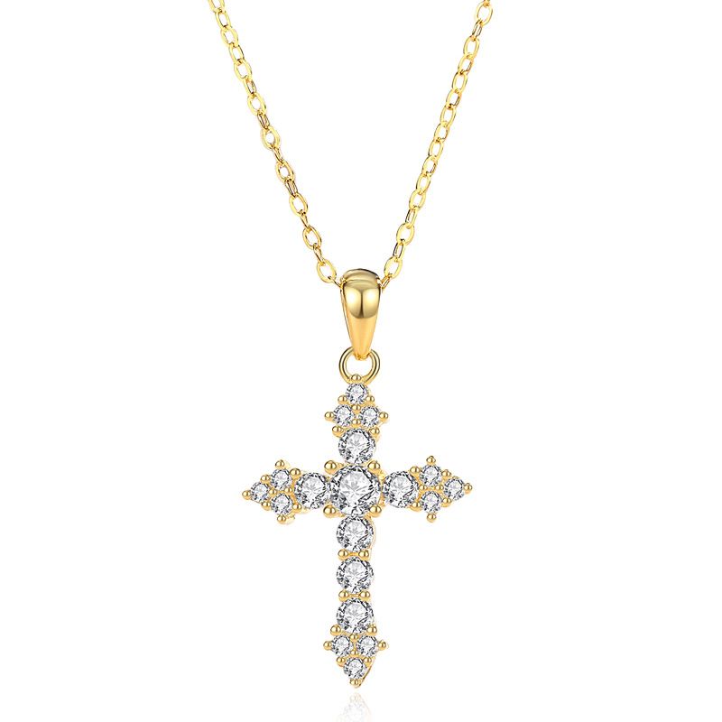 Cross Necklace, Pure Silver S Single Pendant, No Fading, Full Diamond Collarbone Chain, Layered For Men And Women,_ipsvogv.com