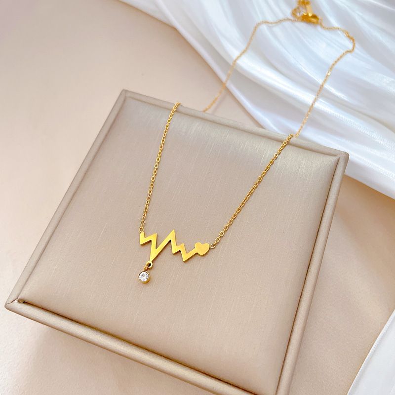 Full Body 【 Titanium Steel 】 Wave Heartbeat Diagram Minimalist Gold Necklace In The Wind Furnace Female Ins Mesh Red 【 】_ipsvogv.com