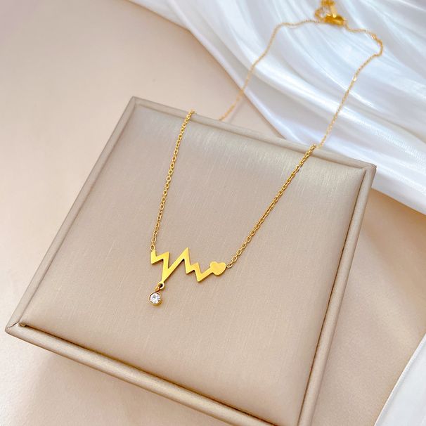 Full Body 【 Titanium Steel 】 Wave Heartbeat Diagram Minimalist Gold Necklace In The Wind Furnace Female Ins Mesh Red 【 】_ipsvogv.com