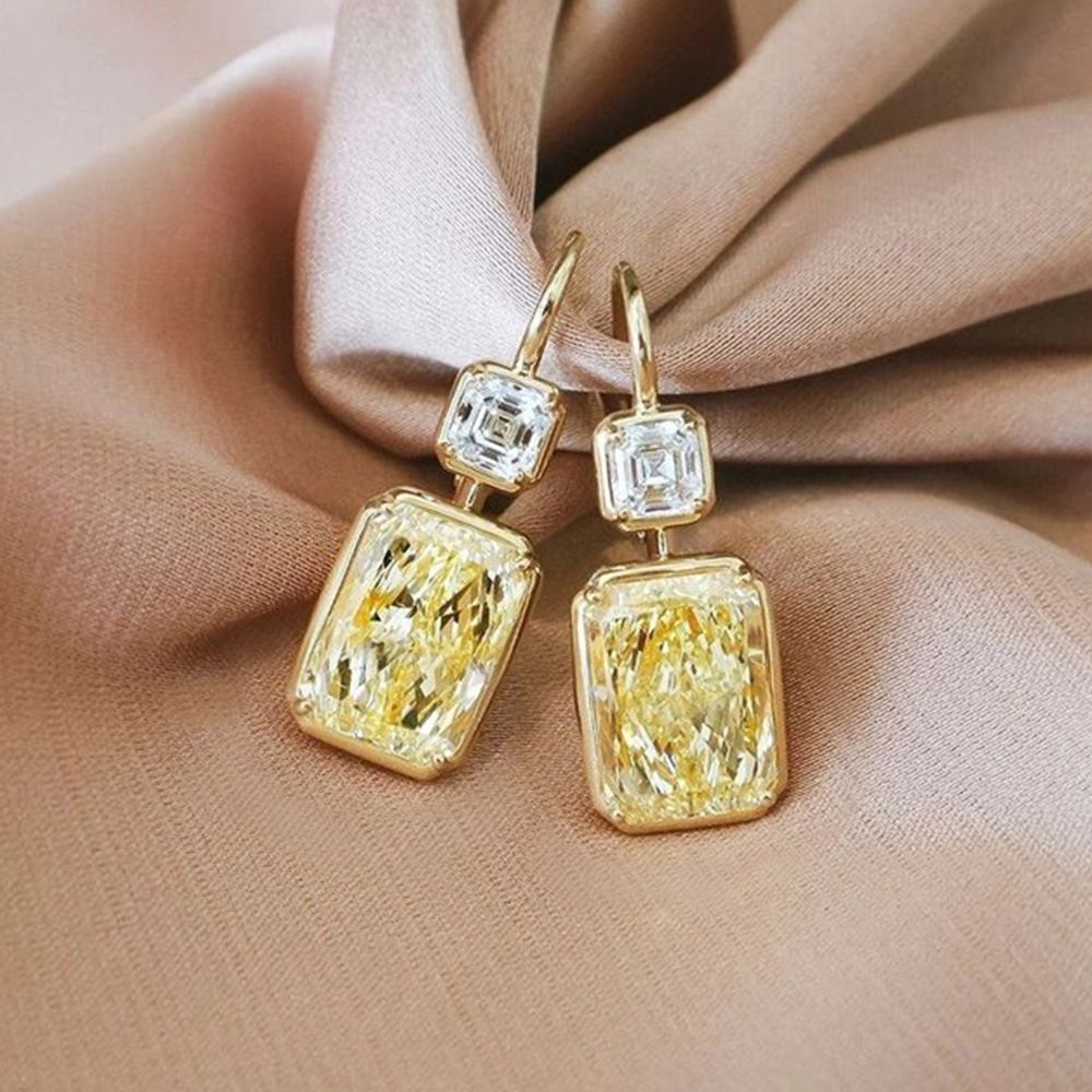 Cao Shi's Korean Premium Colorful Treasure Net Red Ins Style Yellow Diamond Square Zircon Female Earrings, Simple And_ipsvogv.com