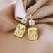 Cao Shi's Korean Premium Colorful Treasure Net Red Ins Style Yellow Diamond Square Zircon Female Earrings, Simple And_ipsvogv.com
