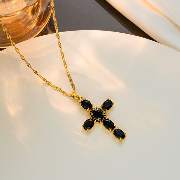 2023 New Copper Micro Inlaid Zircon Multi Color Cross Pendant Hip Hop Necklace With Collar Chain_ipsvogv.com