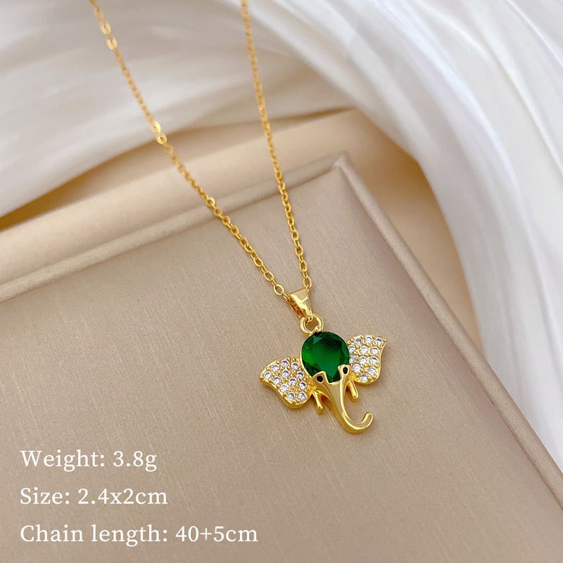 【 Titanium Steel 】 Green Elephant Trunk, Light Luxury Temperament, Gorgeous Full Diamond Necklace, Women's Versatile_ipsvogv.com