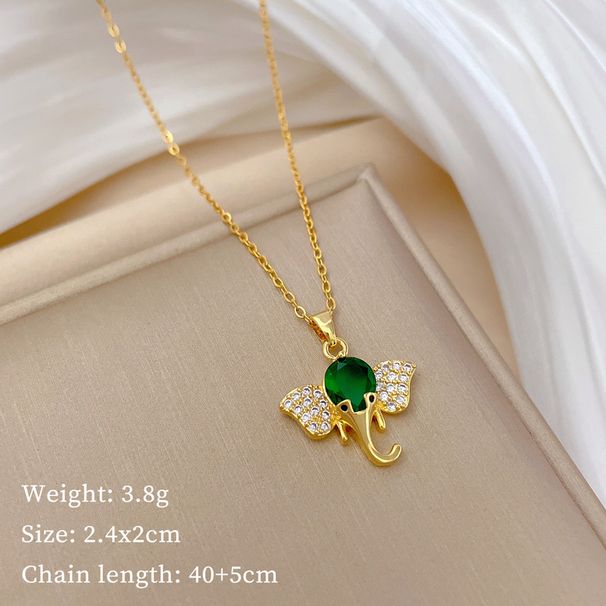 【 Titanium Steel 】 Green Elephant Trunk, Light Luxury Temperament, Gorgeous Full Diamond Necklace, Women's Versatile_ipsvogv.com