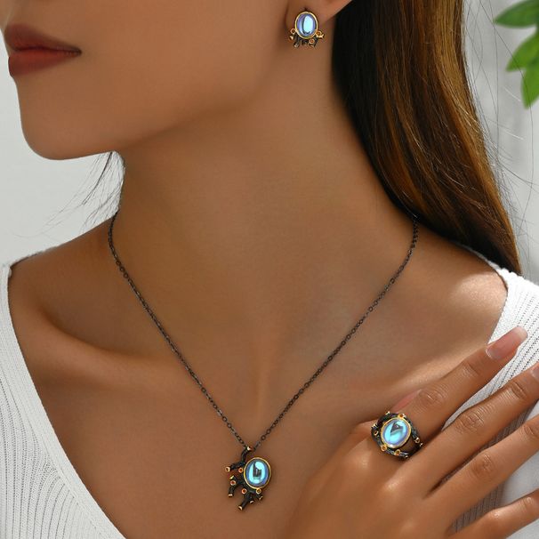 American hip-hop style women's necklace, ring, jewelry set, niche inlaid with moonlight design, earrings versatile_ipsvogv.com