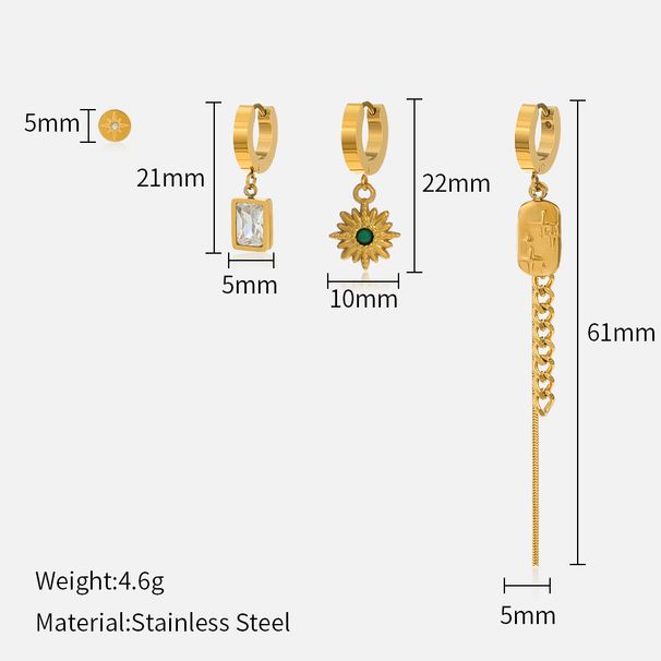 Women’s Jewelry Set Fashion Geometric Diamond Studded Stainless Steel Four Piece Earrings Personality Fashion Asymmetrical Square Earrings For Women_ipsvogv.com