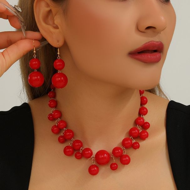 Statement Jewelry Exaggerated Large Round Bead Punk Choker Collarbone Chain Pendant Beaded Necklace Earrings For Women_ipsvogv.com