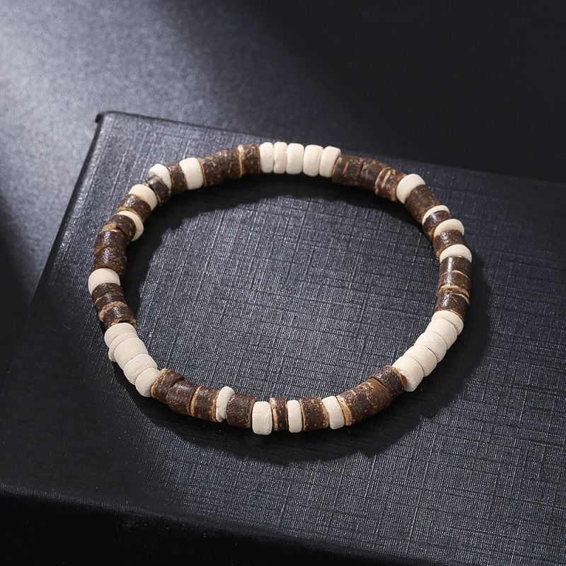 Hot Selling Coconut Shell Wood Chips Pine Stone Cross Men Hip Hop Handmade Beaded Elastic Wooden Bracelet_ipsvogv.com