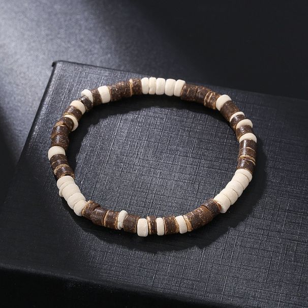 Hot Selling Coconut Shell Wood Chips Pine Stone Cross Men Hip Hop Handmade Beaded Elastic Wooden Bracelet_ipsvogv.com
