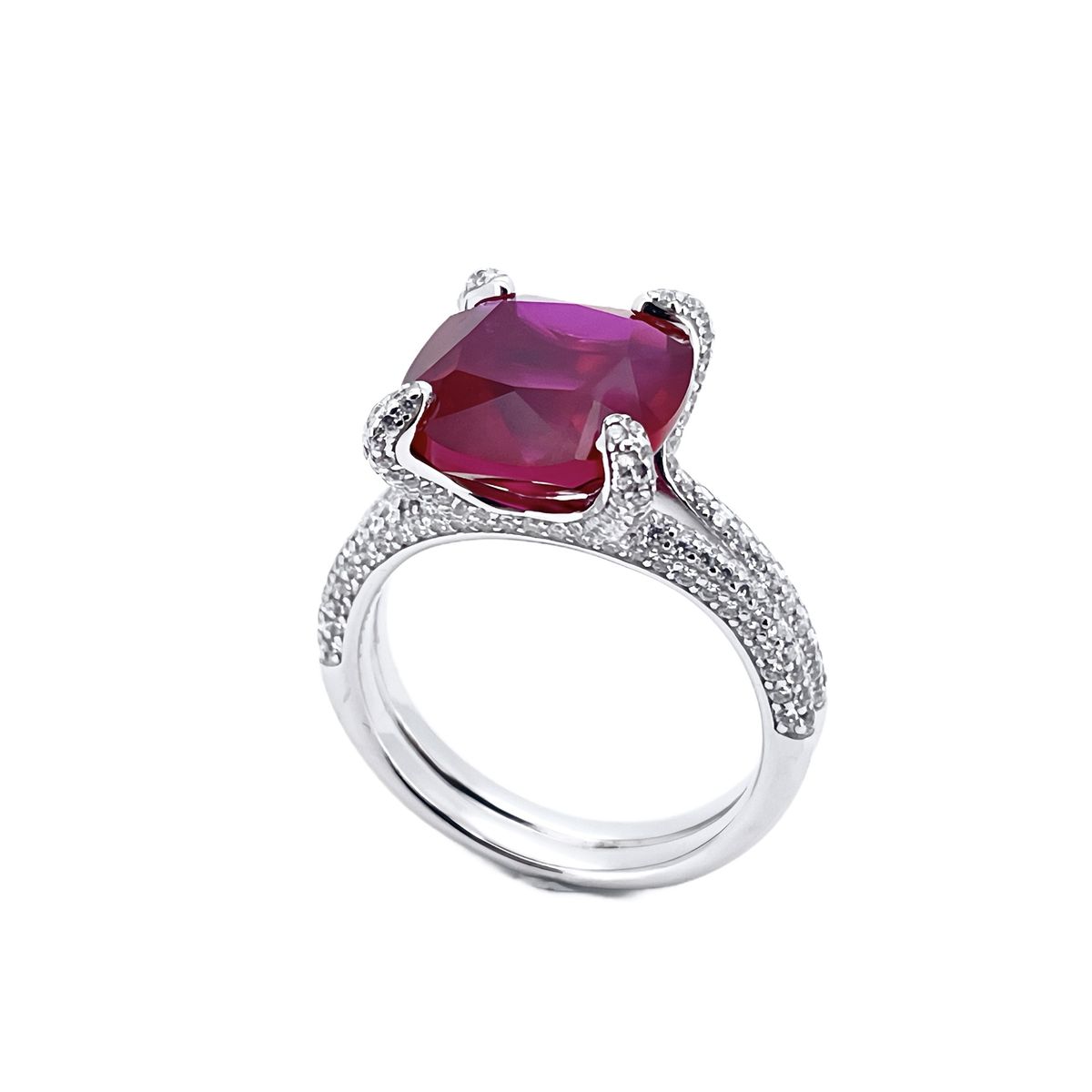 Light luxury atmosphere emerald green ring S925 silver inlaid synthetic emerald index finger ring_ipsvogv.com