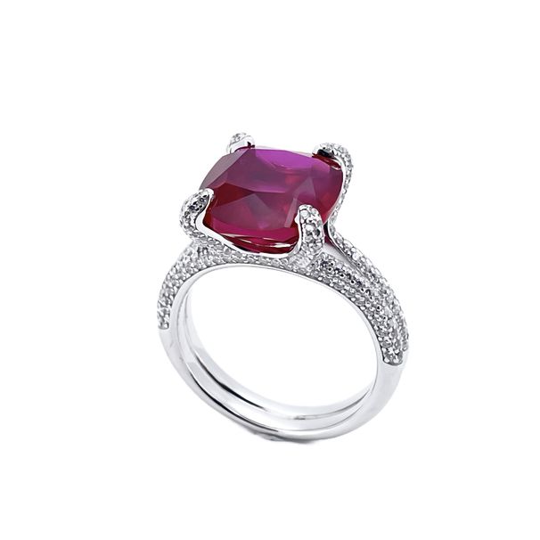 Light luxury atmosphere emerald green ring S925 silver inlaid synthetic emerald index finger ring_ipsvogv.com