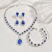 Fashion Wedding Bride Jewelry Necklace Earrings Full Diamond Flower Blue Set_ipsvogv.com