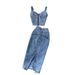 Women Sexy short camisole vest high waisted denim skirt_ipsvogv.com