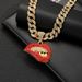 Personalized Full Diamond Red Pendant For Men, Trendy Cuban Chain Hollow Out Alloy Rhinestone Sexy Lip Necklace_ipsvogv.com